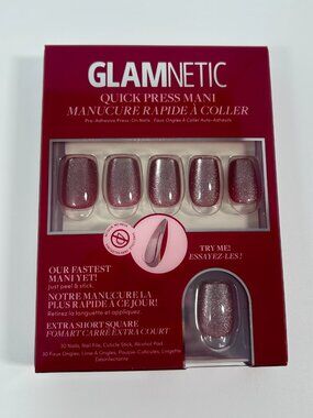 NEW Glamnetic Red Allure Quick Press Nails Red Glitter Glossy Square